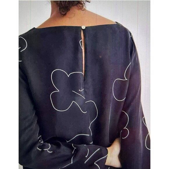 MADEWELL Erika Cupro Shift Mini Dress Long Bell Sleeve Black Patterned Size M - Picture 5 of 14